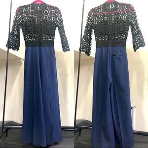 Self-Portrait Black Lace Blue Crop Jumpsuit US 0